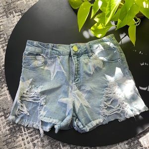 Distressed Star Jean Shorts